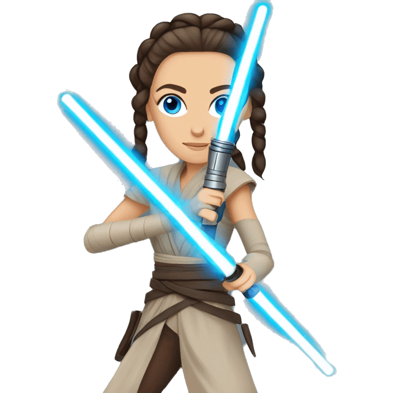 star wars  Rey with blue eyes and long braids holding light saber  emoji