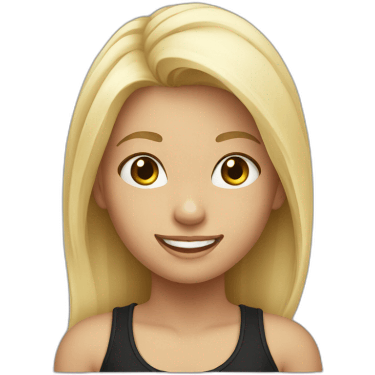 Girl, shirt blonde hair, black top, happy face emoji