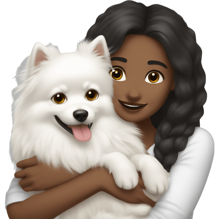 White skin girl hug white Pomeranian emoji