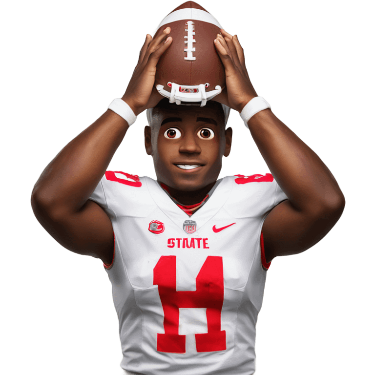 Ohio state football player with Hands together over his head emoji