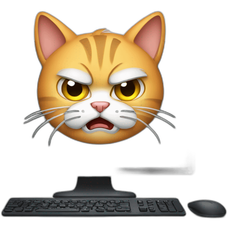 angry cat in front of computer emoji