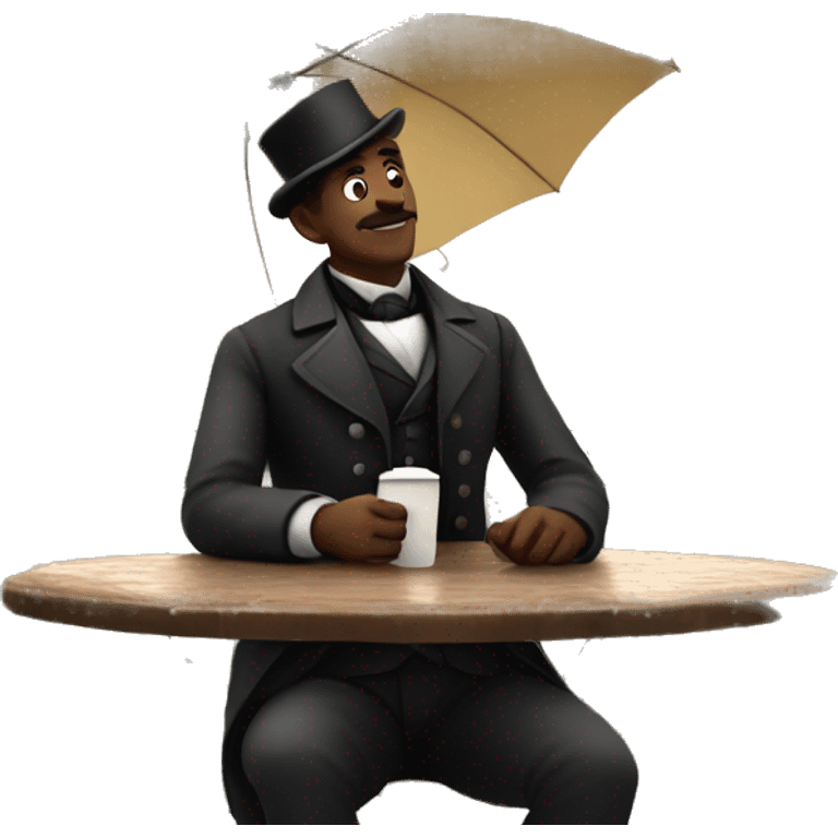 Victorian man set on the cafe under umbrella and thinking about his life emoji