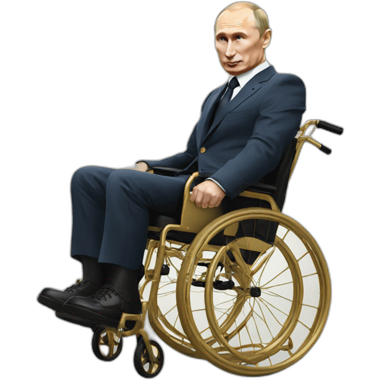 grumpy vladimir putin in gold wheelchair jumping high emoji