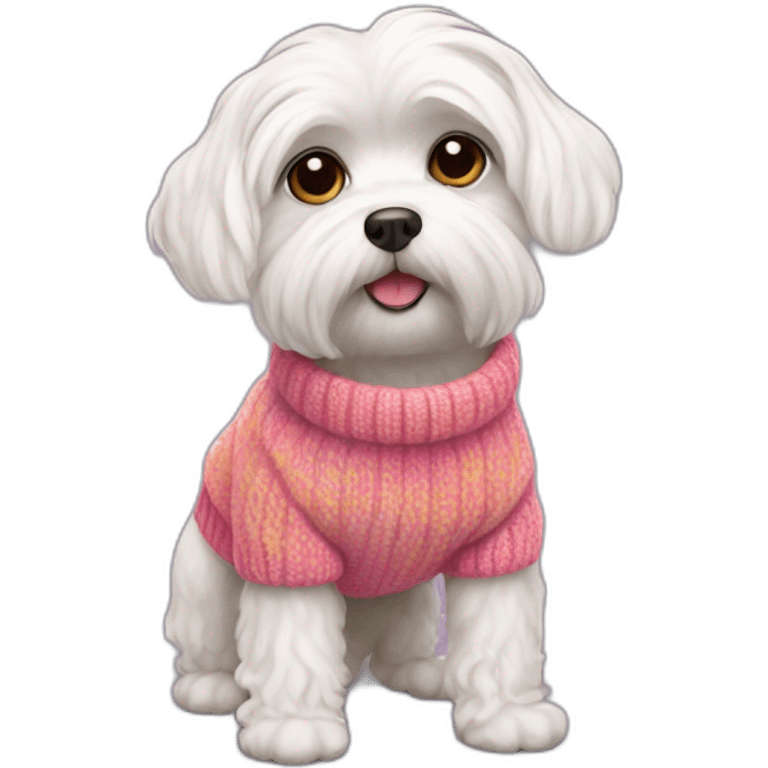 Maltese dog in warm bright sweater emoji