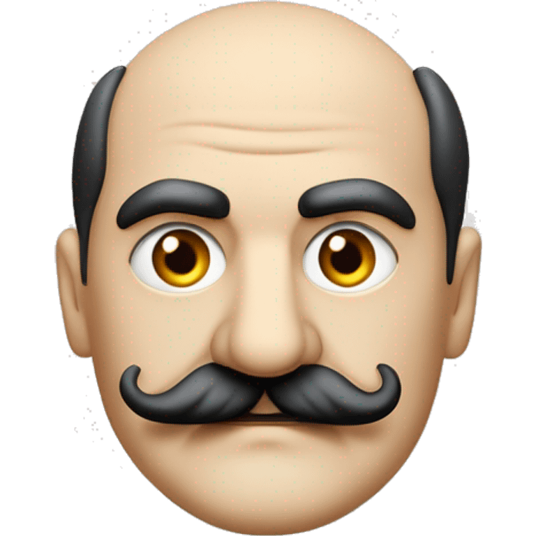 Hercule Poirot. Tête ronde. moustache peignée. Crâne chauve. Yeux marrons. emoji