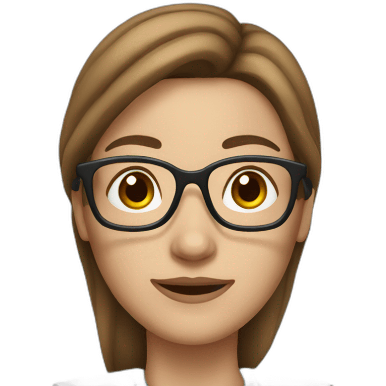 White nurse woman with long brown hair and glasses emoji