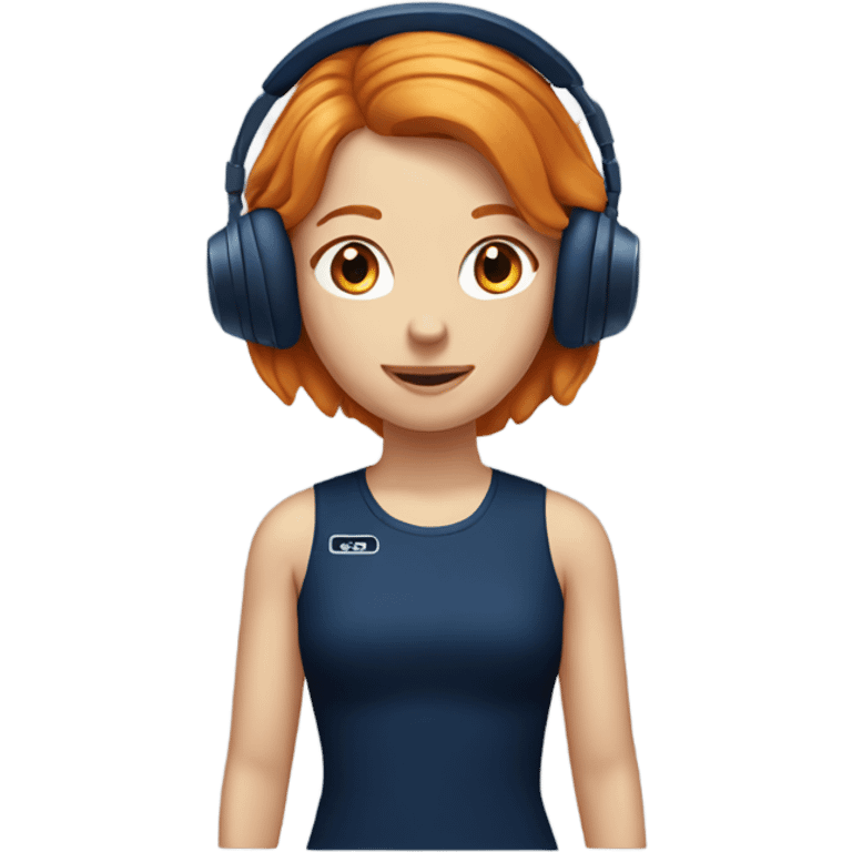 Ginger girl wearing navy blue headphones emoji