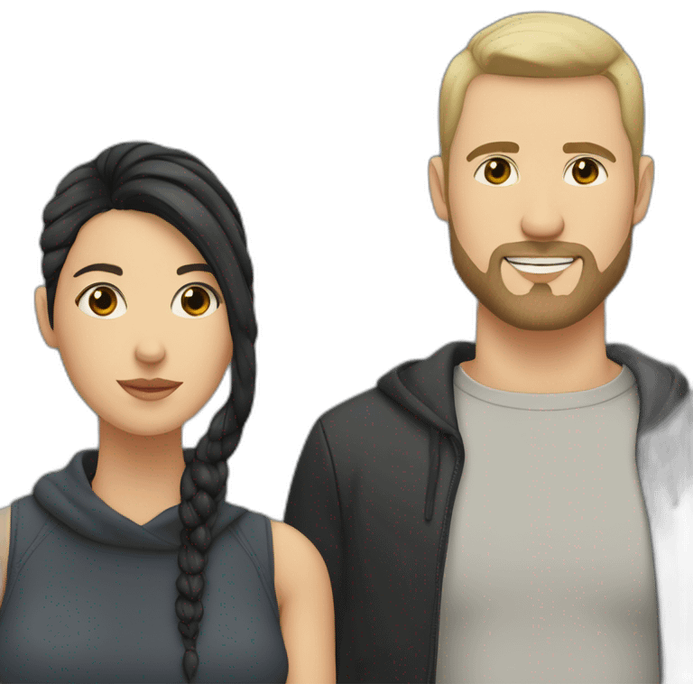 love couple  white man with black buzz cut and beard hanging matt woman with wavy dark hair emoji