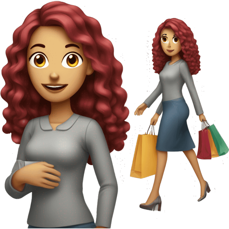 Long Burgundy haired girl, shopaholic, carrying a lot of shopping bags emoji