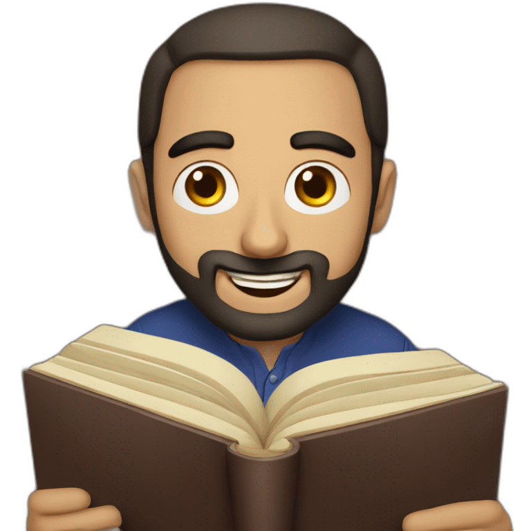 Armenian men reading interesting book and looking at camera and smiling  emoji