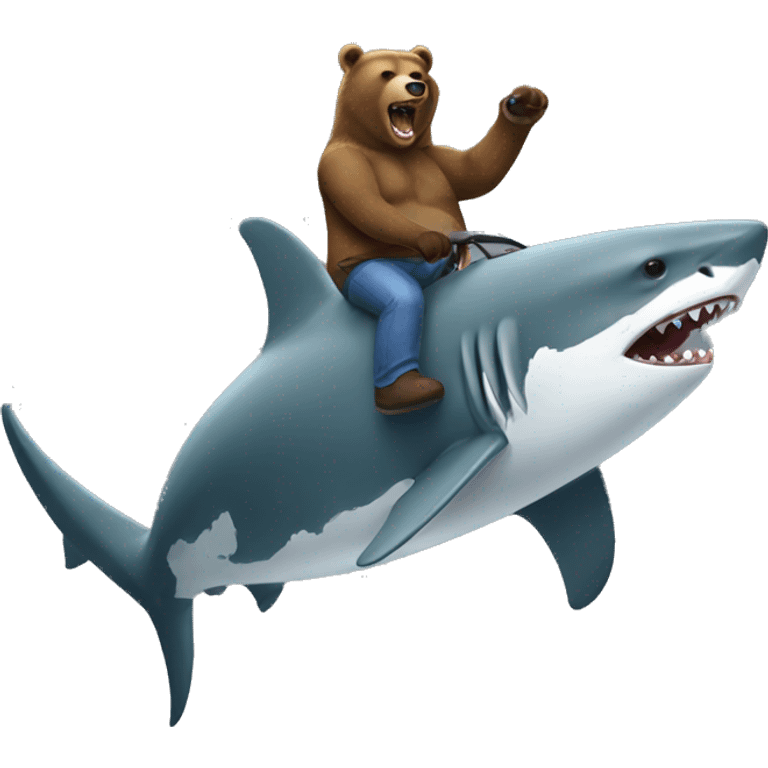 A grizzly bear riding a shark emoji