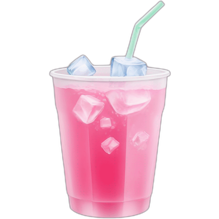 pink drink with ice cubes in a white plastic cup emoji