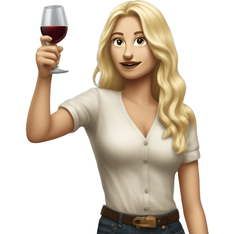 Blonde women with LONG HAIR holding Wine, ,POINTING YOU FORWARD with her HAND with INDEX FINGER, Hyper Realistic emoji