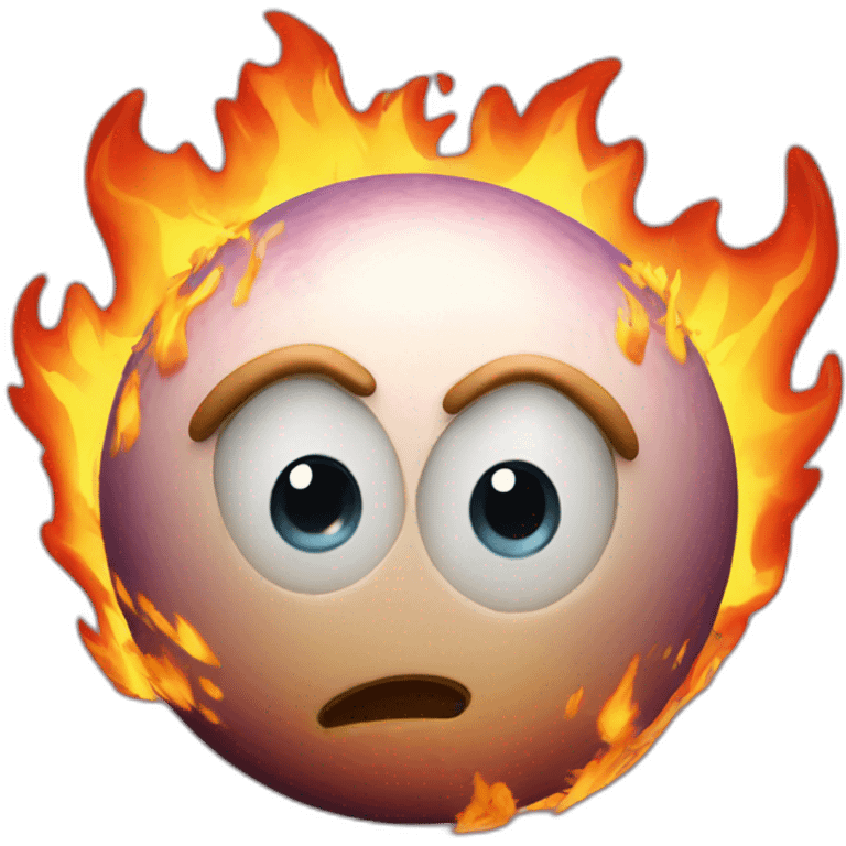 3d sphere with a cartoon fire texture with big beautiful eyes emoji