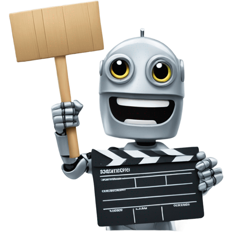 happy robot holding a clapboard emoji