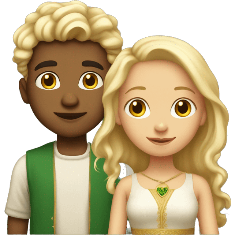 Indian Irish boy so like relatively light skin with slightly curly hair kissing blonde girl with perfectly straight blonde hair emoji