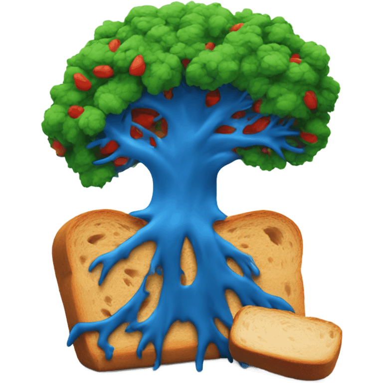 Blue Tree attacking red tree and green bread emoji