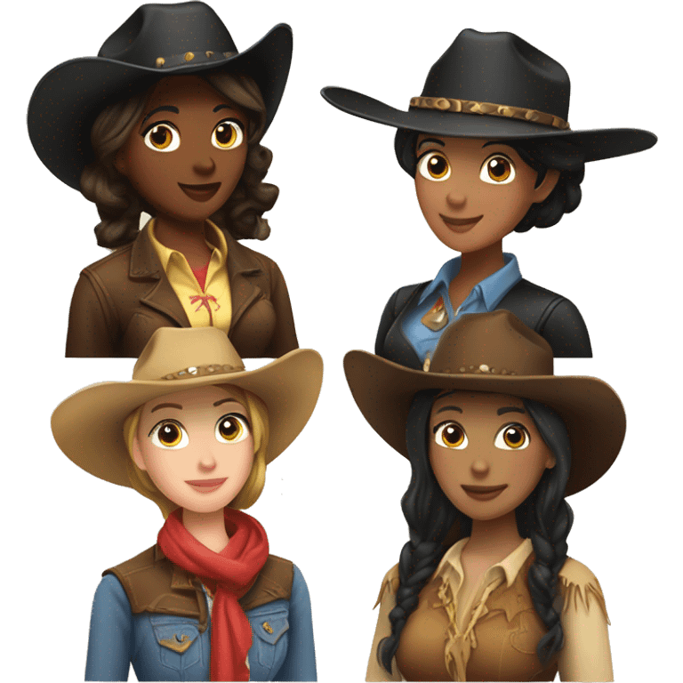 2 black haired cowgirls and 1 brunette cowgirl emoji