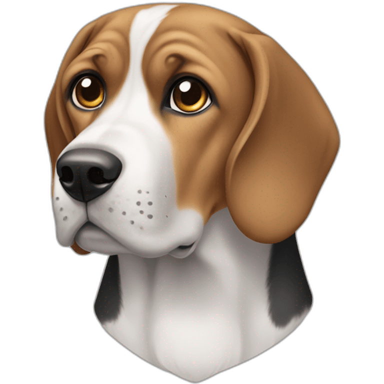 Beagle breed dog with Mastiff, grey coat, grey eyes, tender look emoji