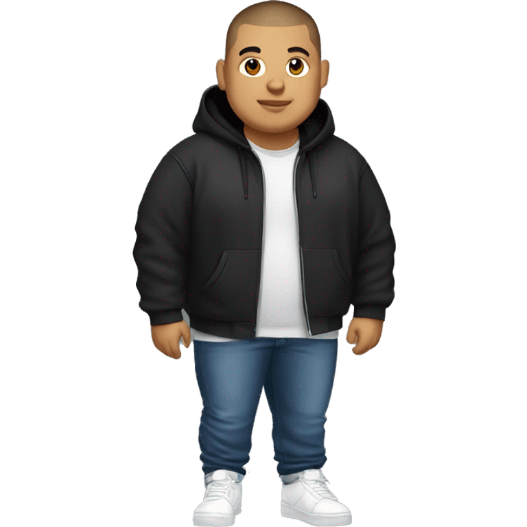 Young Fat latino Guy with buzzcut and light beard and black hoodie and jeans and white sneakers emoji