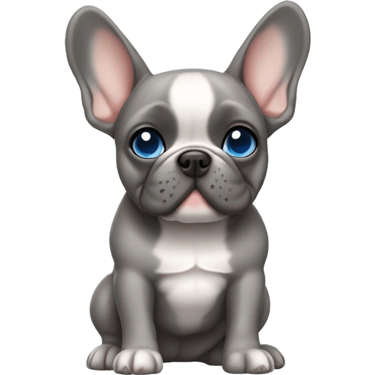 the French bulldog is gray in color with tan and gray-blue eyes emoji