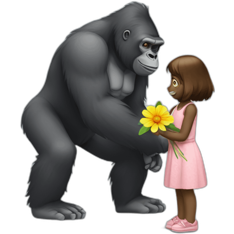 Gorilla giving flower to girl emoji