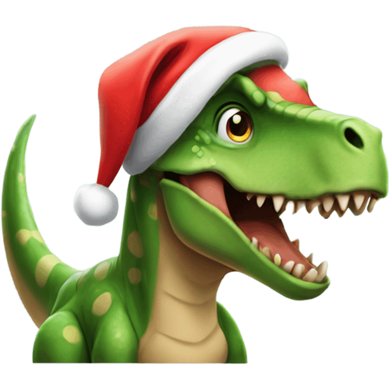 Dinosaur with santa hat emoji