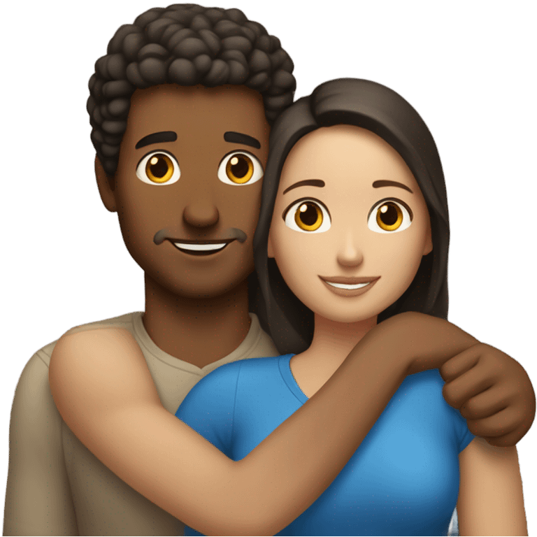 White man blues eyes an  hispanic woman hug each other emoji