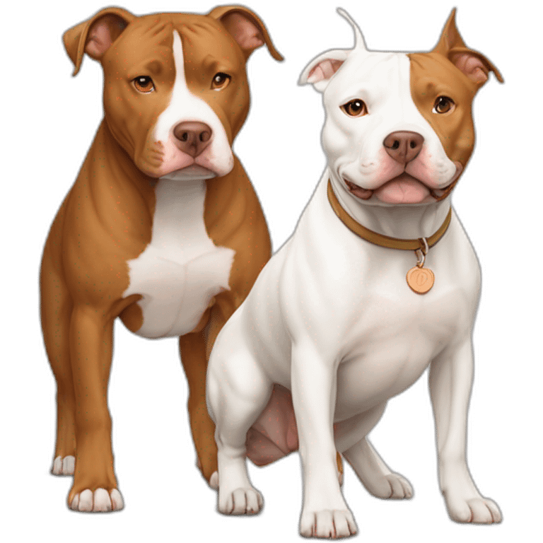 One Tan and white pitbull standing with one copper and white pitbull emoji