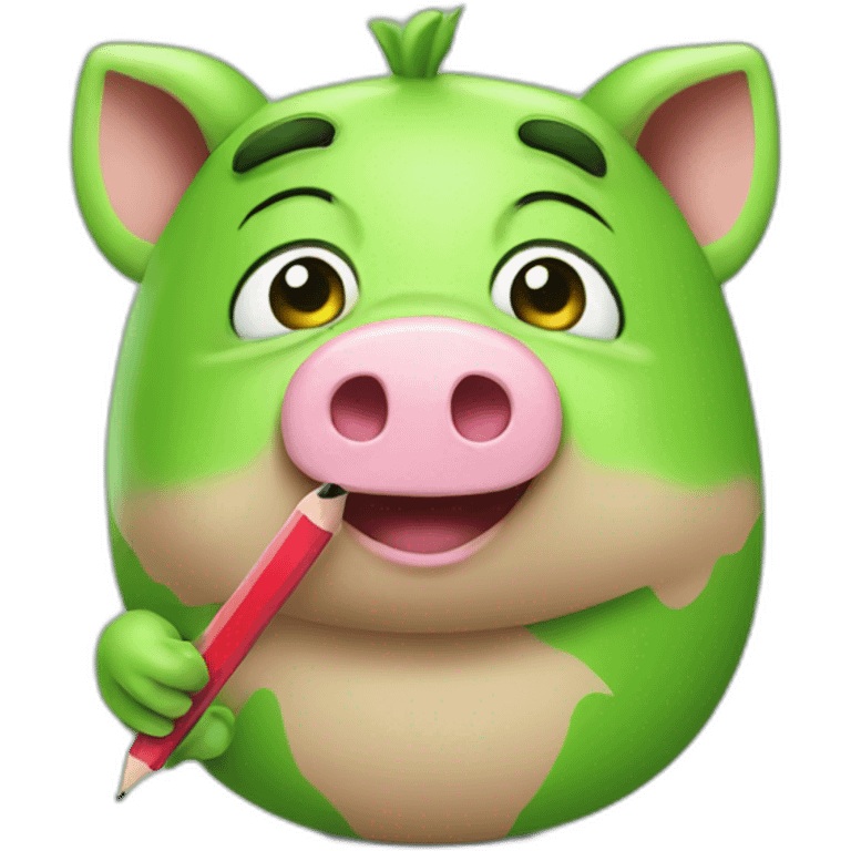 green piggy holding a pencil emoji