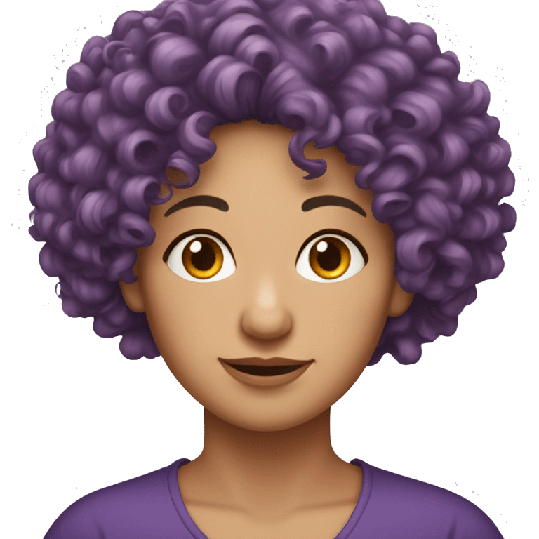 European, purple curly hair, woman, middle-aged, nose ring. emoji