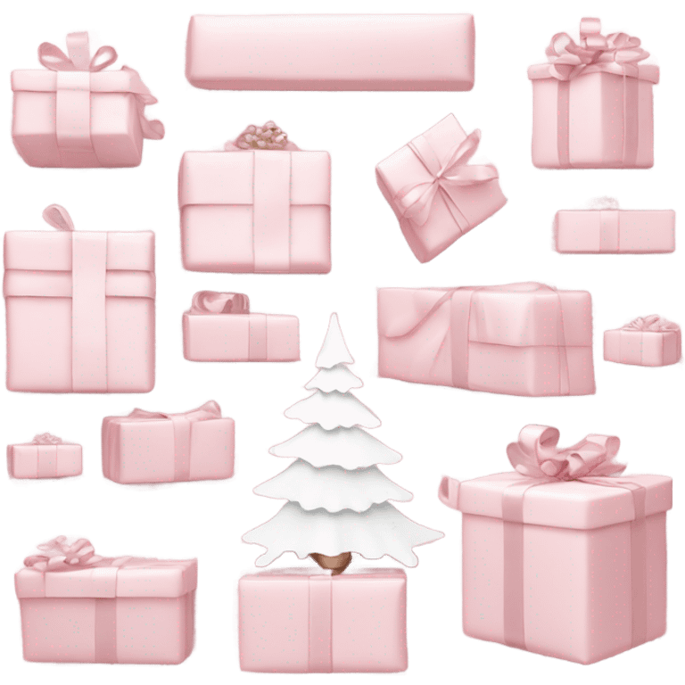 Light pink Christmas gifts under a white Christmas tree  emoji