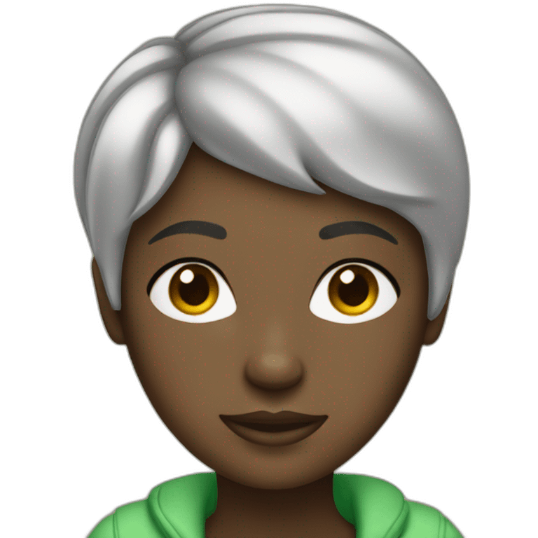 Black girl green short hair working MacBook  emoji