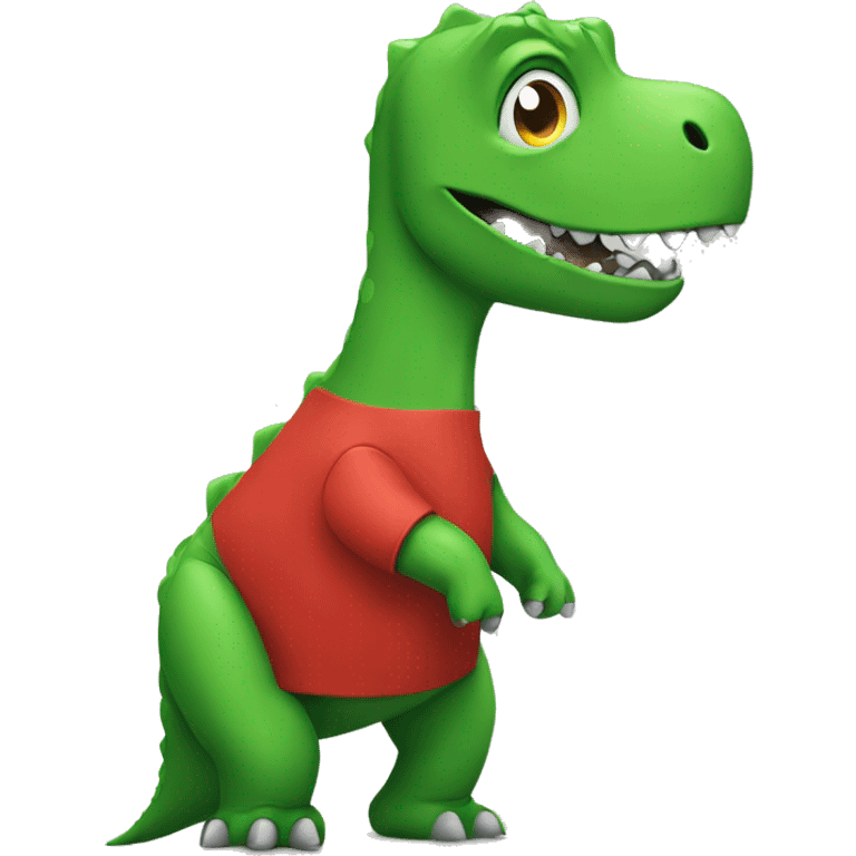 green dinosaur wearing a red t-shirt emoji