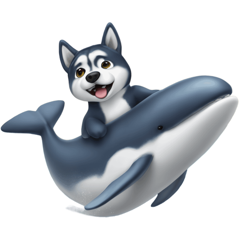 A husky riding a whale emoji