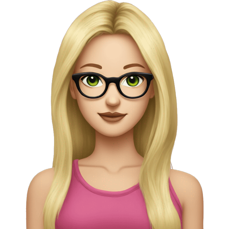 Young lady nose ring earrings long blonde hair black glasses green eyes loves black and pink emoji