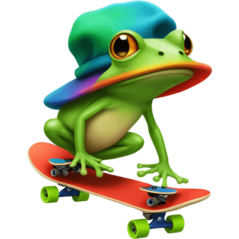 Frog with a mushroom hat skateboarding emoji