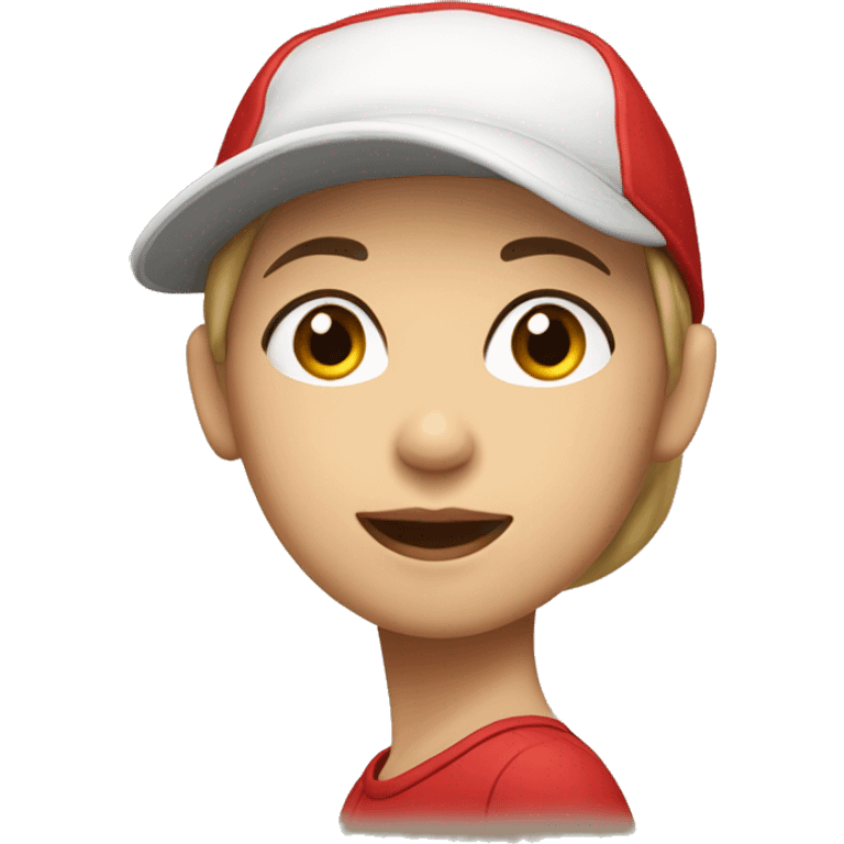 Girl with short hair, fair skinned with cheekbones, wearing red shirt and cap emoji