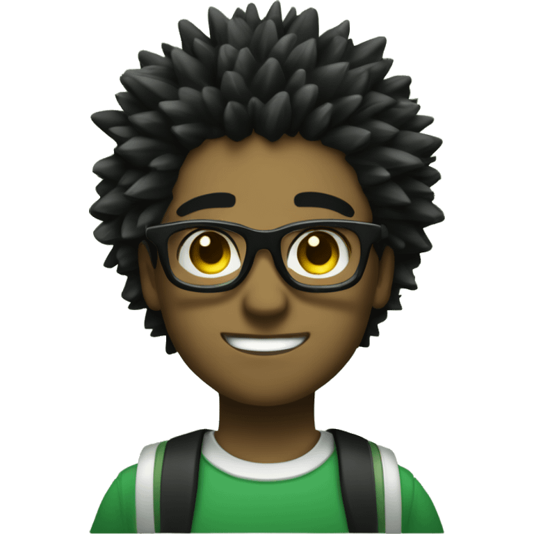 black male with spiky hair with black on the top and gold on the bottom glasses, with a girl with brown hair green eyes and black semi circle glasses emoji