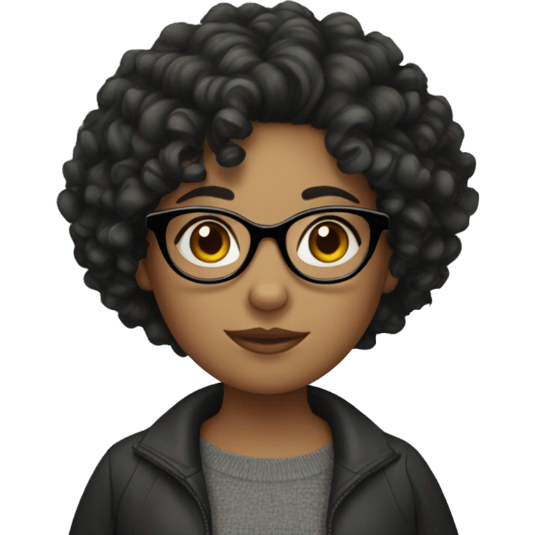 curly girl with black short hair and glasses emoji