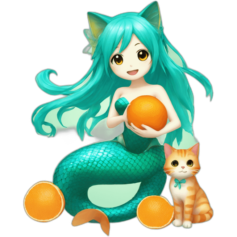 hatsune miku as a mermaid holding an orange cat emoji