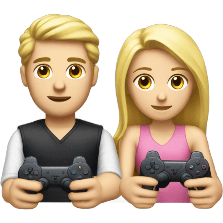 A young blond couple playing Playstation emoji