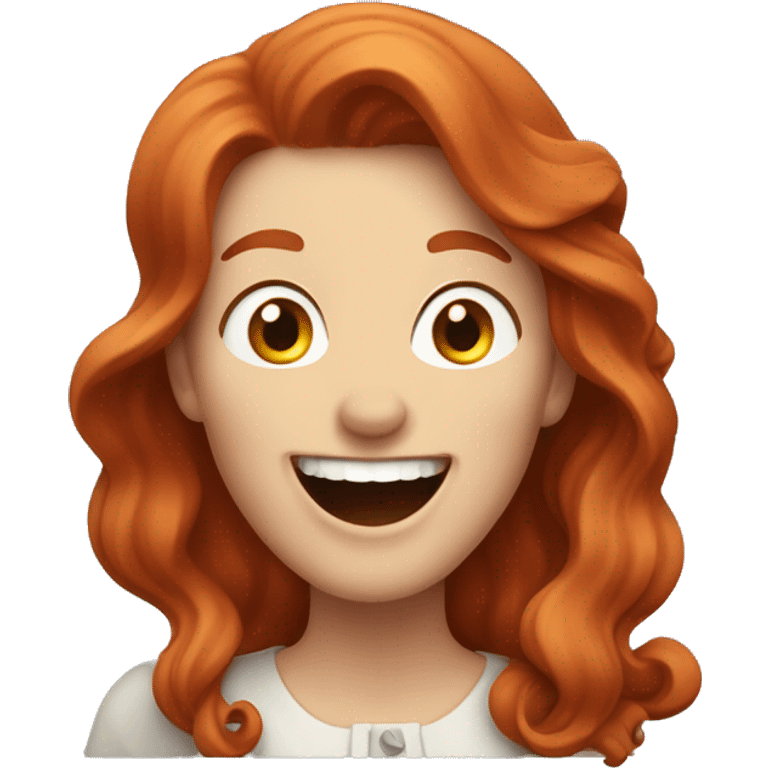 Pale, Long Wavy haired red head woman laughing and pointing emoji