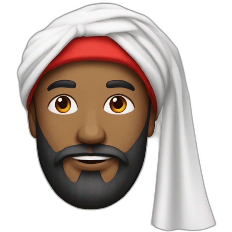 homme bazané avec une longue barbe noir et un turban à carreaux rouges et blancs emoji