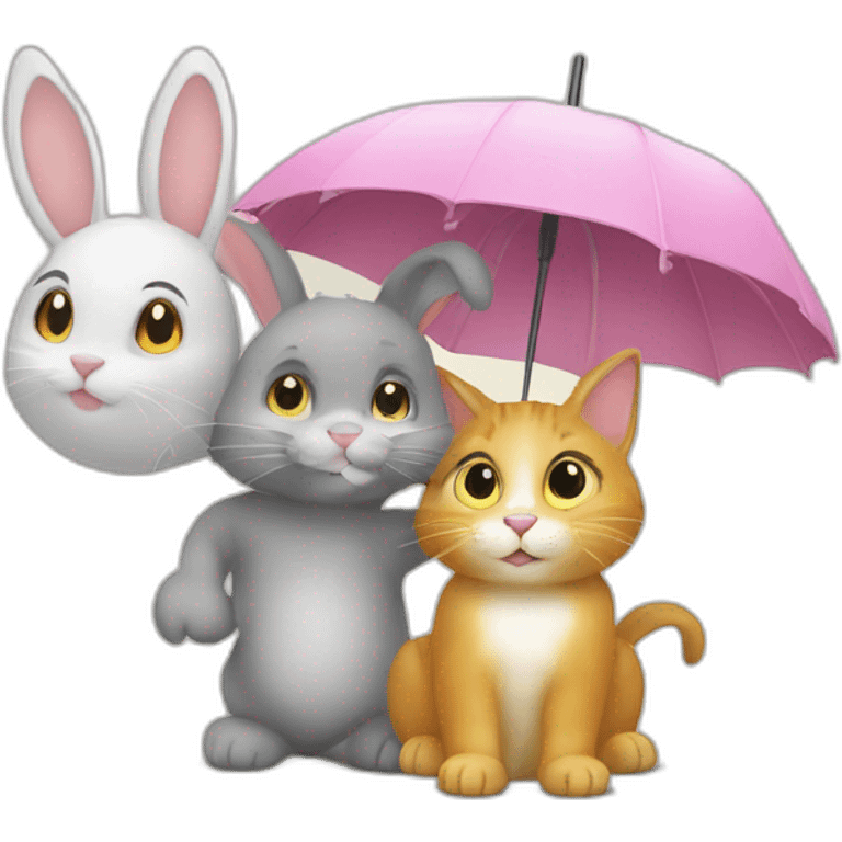 Lapin et un chat sure un parapluie emoji