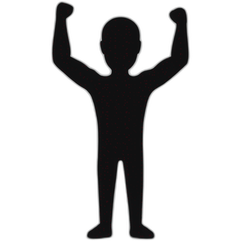 black shape looking like the shadow of a man with arms in the air with elbows bent to have hands above its head,view from the fron emoji