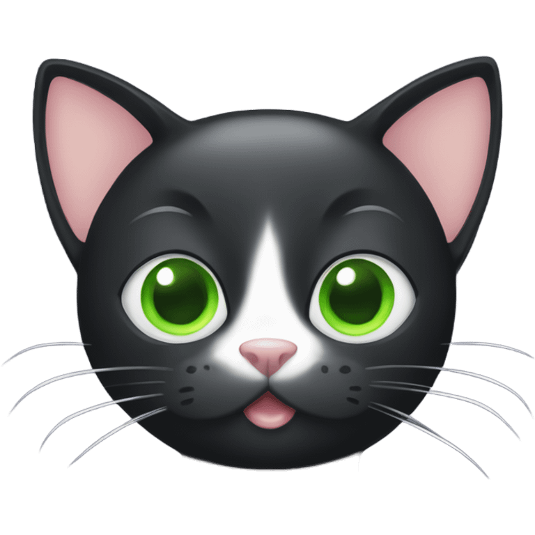 Black cat green eyes with a white spot in her chest  emoji