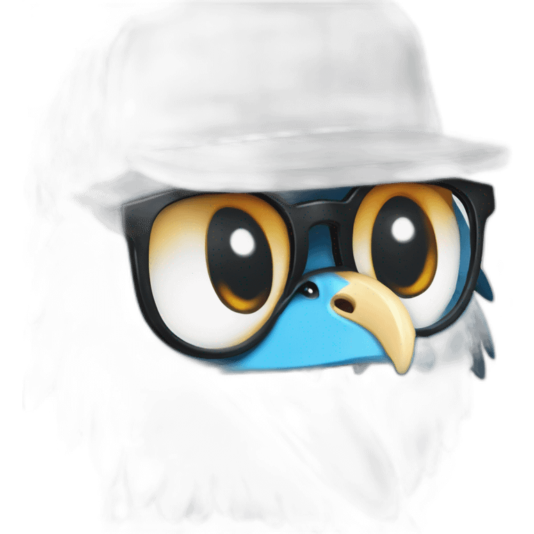 Crazy funny Cyberpunk Articuno head with human white teeth and beautiful smile wearing glasses and hat emoji