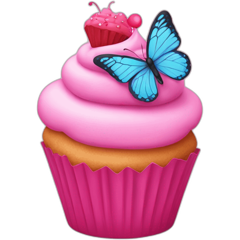 Happy pink cupcake with a pink butterfly  emoji