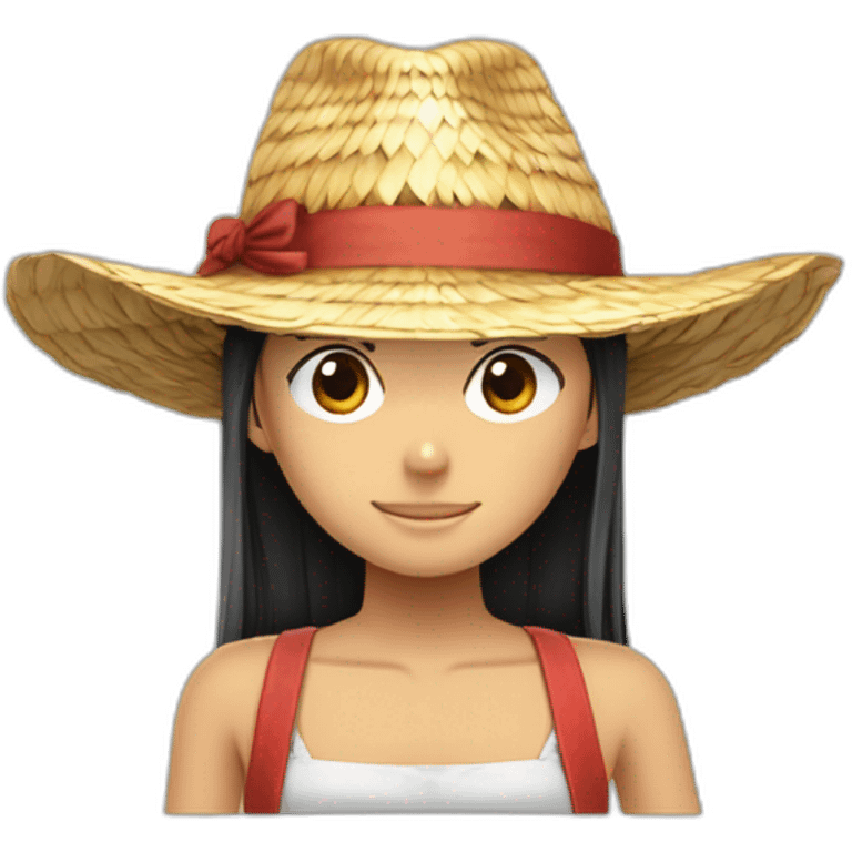 Tête de Luffy en fille avec des cheveux longs et son chapeau de paille emoji